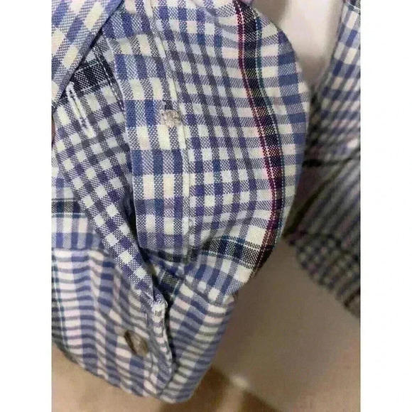 Christian Dior Plaid Dress Shirt Button Down Blue White Collared Shirt Size L - Picture 7 of 9